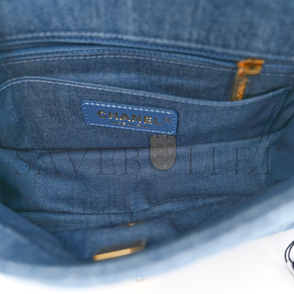 Ch*el master denim quilted mini pearl crush rectangular flap blue (20*13*7cm)